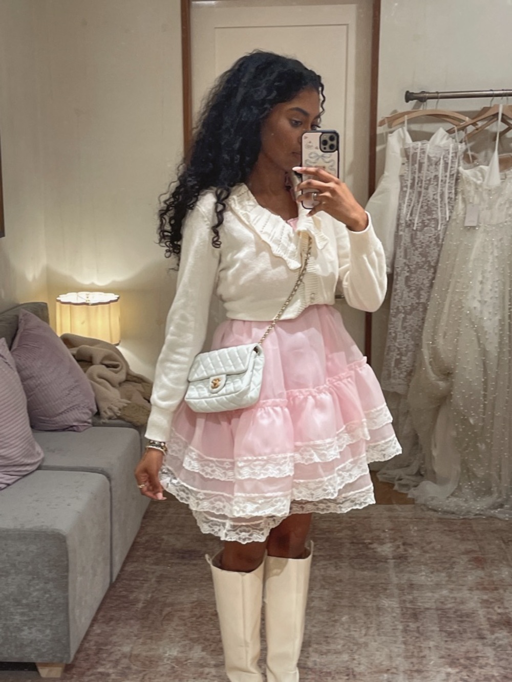 Selkie Pink Bow Puff Dress Ruffle Babydoll Coquette Princess Mini Dress - Picture 2 of 6